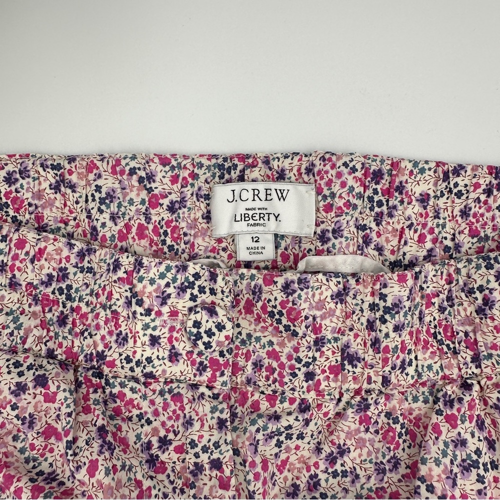 J. Crew Women's Liberty Floral Pink Cotton Elastic Waist Crop Pants Size 12 - Picture 6 of 14